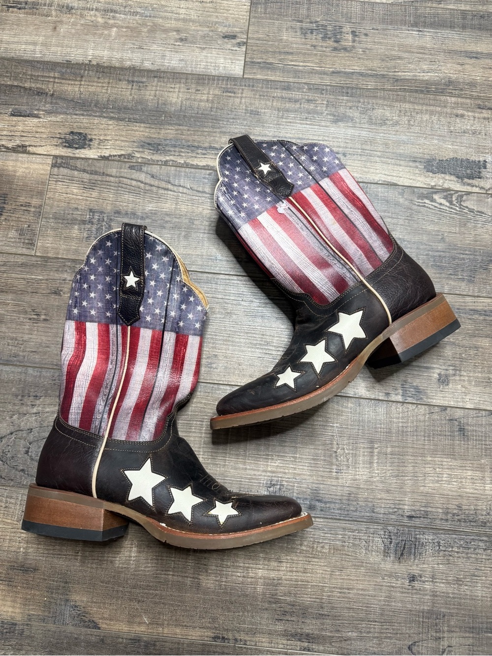 Cinch Tan Leather Western Boots with American Black Size 7 B